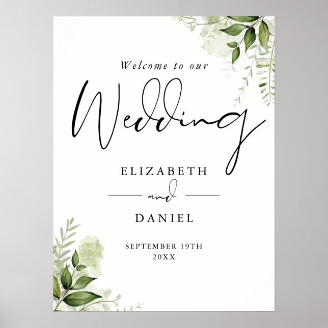 Greenery Floral Wedding Welcome Sign (Front)