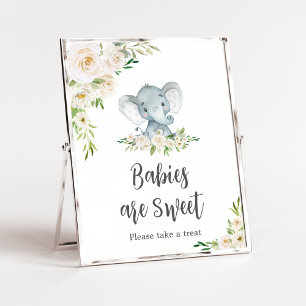 Greenery Floral White Elephant Babies are Sweet Poster
