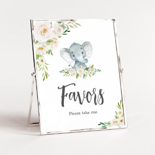 Greenery Floral White Elephant Baby Shower Favours Poster