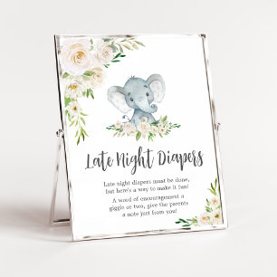 Greenery Floral White Elephant Late Night Diapers Poster