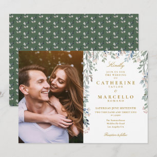 Greenery Floral Wildflowers Cascade Photo Wedding Invitation