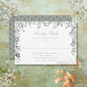 Greenery Floral Wildflowers Sage Green Wedding RSVP Card