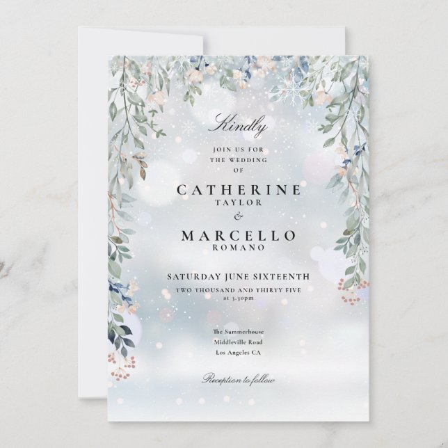 Greenery Floral Wildflowers Winter Wedding Invitation (Front)