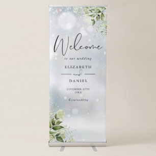 Greenery Floral Winter Wedding Welcome Retractable Banner