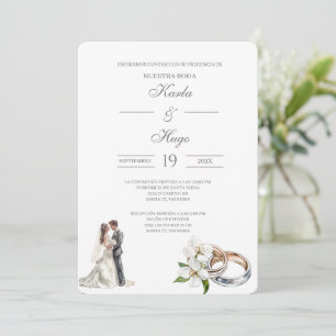 Greenery floral with ring Spanish Wedding Invitation