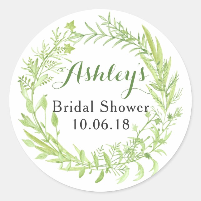 Greenery Floral Wreath Bridal Shower Thank You Classic Round Sticker (Front)