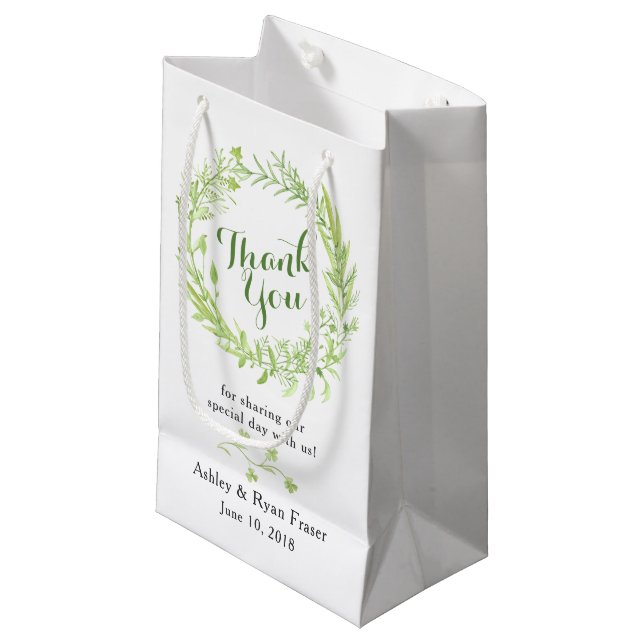 Greenery Floral Wreath Wedding Thank You Small Gift Bag (Front Angled)