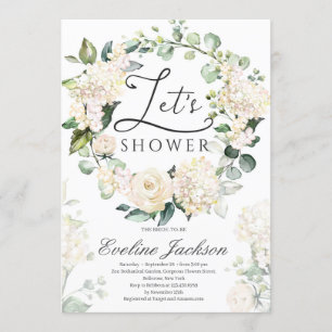 Greenery floral wreath white roses gold geometric invitation