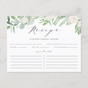 Greenery Florals Grey Bridal Shower Recipe Card