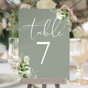 Greenery FloralSage Green Wedding Table Number