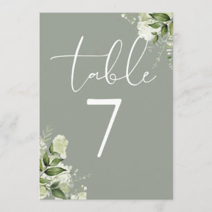 Greenery FloralSage Green Wedding Table Number