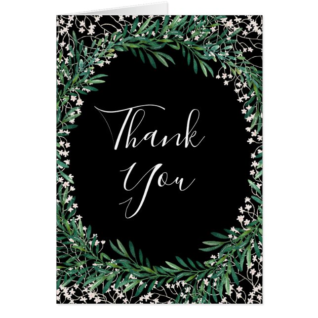 Greenery & Florets Watercolor Thank You Card (Front)