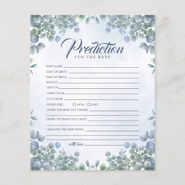 Greenery Flower Baby Shower Prediction Game (Front)