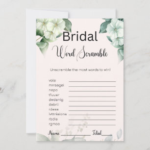 Greenery & Flowers Bridal Cream Word Scramble Game Invitation