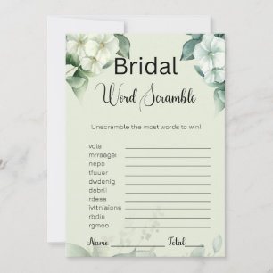 Greenery & Flowers Bridal Green Word Scramble Game Invitation