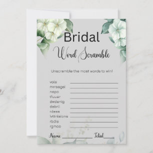 Greenery & Flowers Bridal Grey Word Scramble Game Invitation