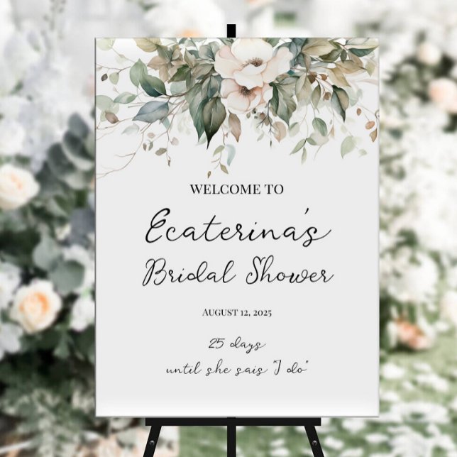 Greenery & flowers bridal shower welcome sign (Creator Uploaded)