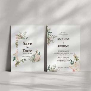 Greenery Flowers Elegant Save the Date Wedding Invitation