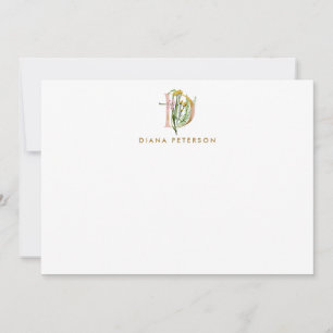 Greenery & Flowers Monogram Letter D Personalised Card