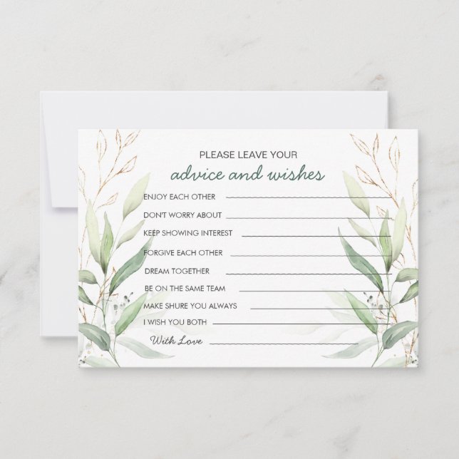 Greenery foliage Advice & Wishes for Bride & Groom Invitation (Front)