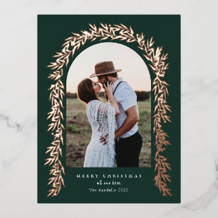 Greenery foliage Arch Garland Photo Rose Gold Foil Holiday Postcard