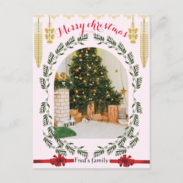 Greenery Foliage arch photo Trendy merry christmas Postcard (Front)