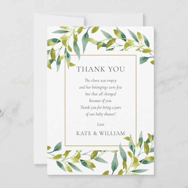 Greenery Foliage Baby Shower Poem Thank You Card (Front)