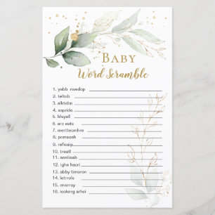 Greenery Foliage Baby Word Scramble Paper Sheet