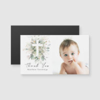 Greenery Foliage Baptism Photo Thank You  Magnetic