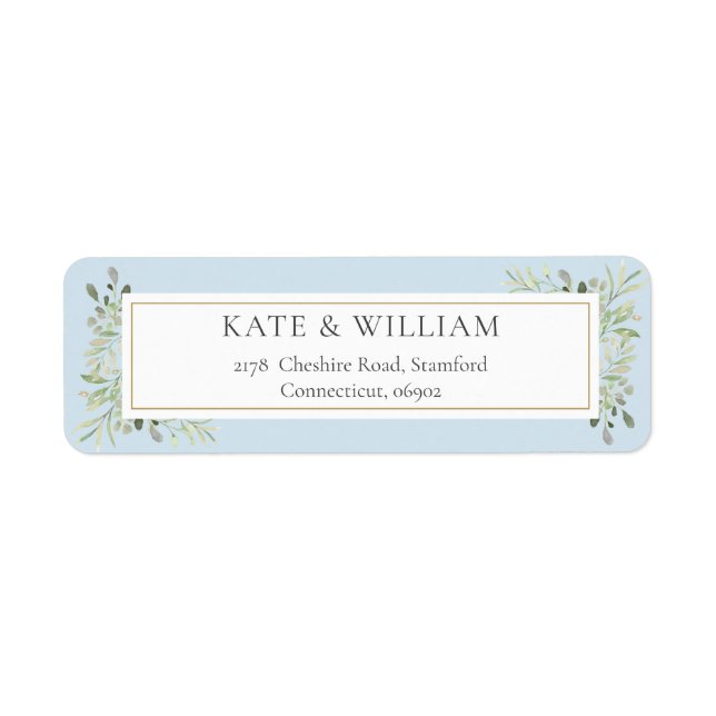Greenery Foliage Blue Return Address Label (Front)