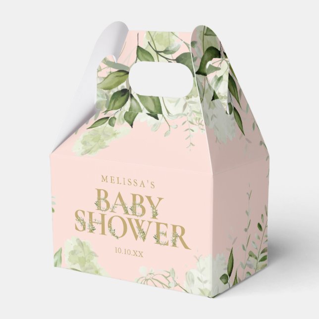 Greenery Foliage Blush Pink Gold Baby Shower Favour Box (Front Side)