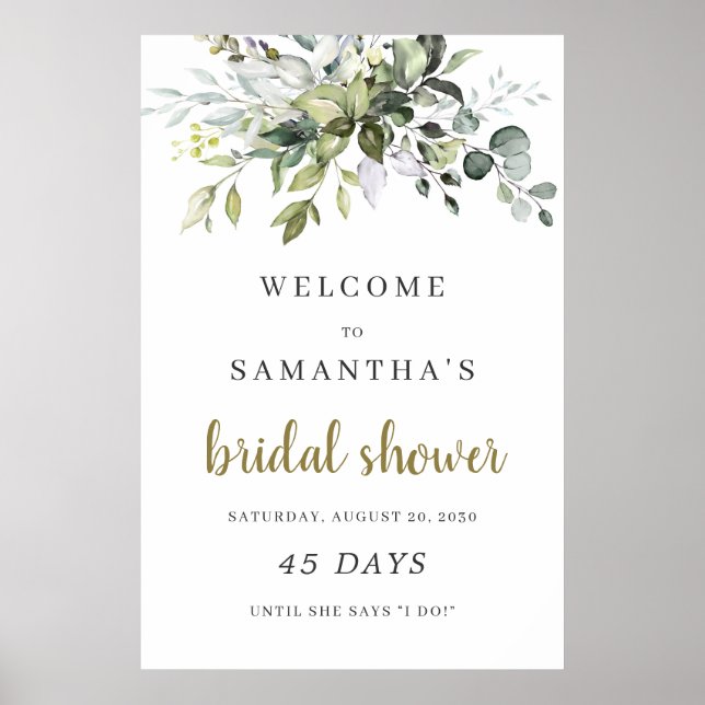 Greenery foliage boho bridal shower countdown sign (Front)