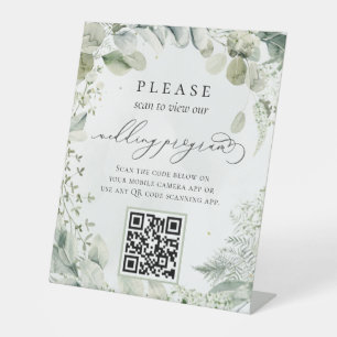 Greenery Foliage Botanical QR code Wedding Program Pedestal Sign