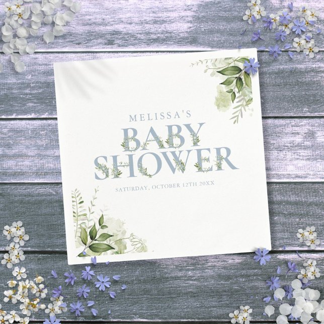 Greenery Foliage Boy Dusty Blue Baby Shower Napkin (Greenery Foliage Boy Dusty Blue Baby Shower Napkins)