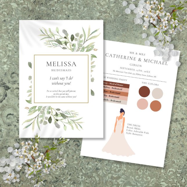 Greenery Foliage Bridesmaid Wedding Info Card  (Greenery Foliage Bridesmaid Wedding Info Card)