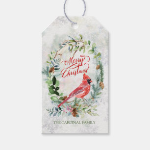 Greenery Foliage, Cardinal Bird Christmas Gift Tags