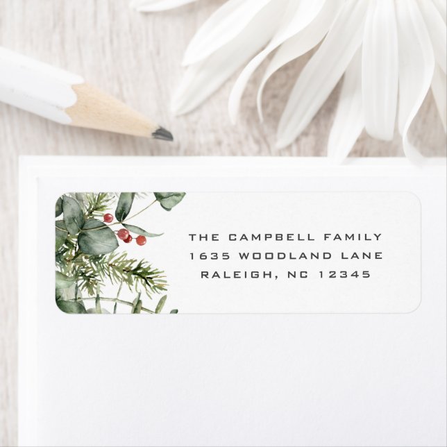 Greenery Foliage Christmas Card Return Address (Insitu)