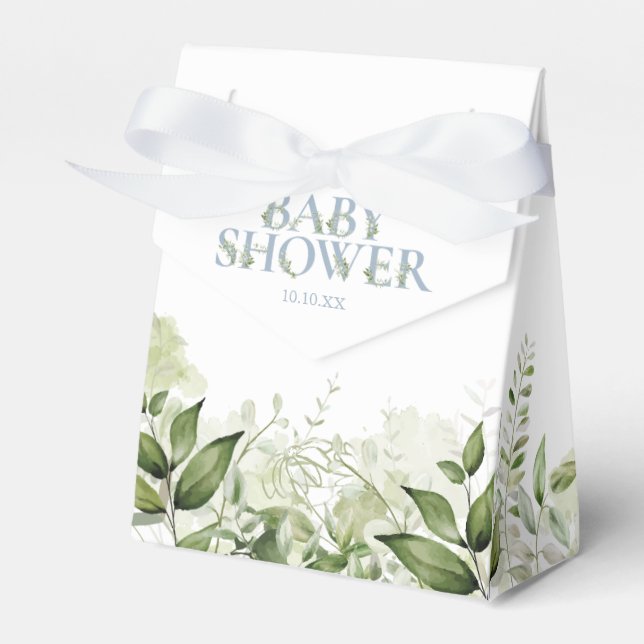 Greenery Foliage Dusty Blue Baby Shower Favour Box (Front Side)