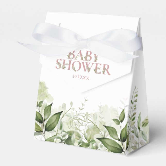 Greenery Foliage Dusty Rose Baby Shower Favour Box (Front Side)