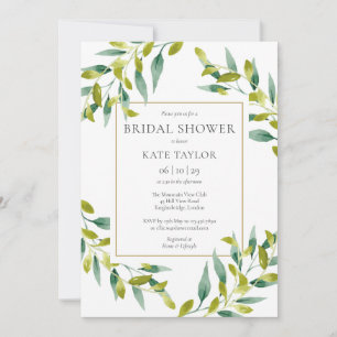 Greenery Foliage Elegant Gold Bridal Shower Invitation