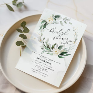 Greenery foliage elegant wreath bridal shower invitation