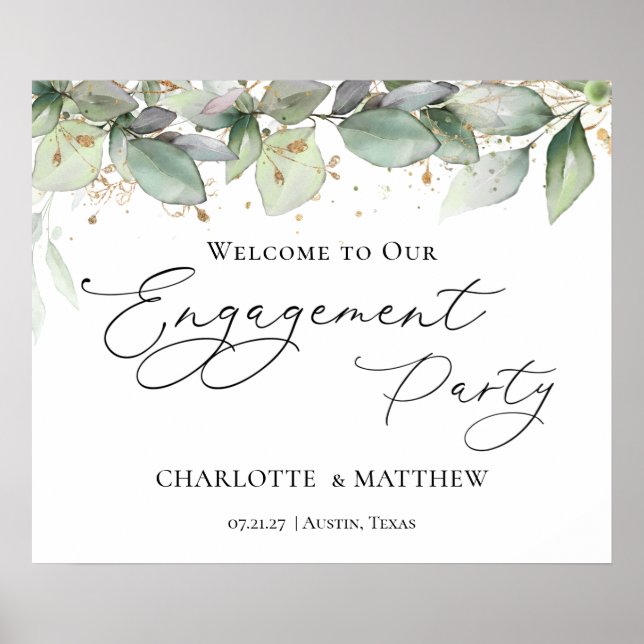 Greenery Foliage Engagement Party Welcome  Poster (Front)