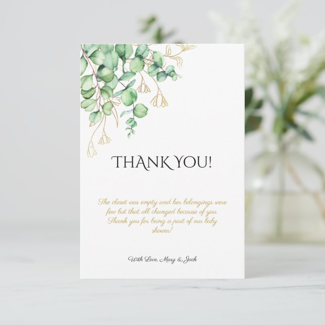 Greenery foliage eucalyptus baby shower Thank You (Standing Front)