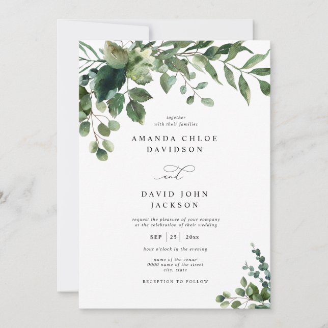 Greenery Foliage Eucalyptus Elegant Rustic Wedding Invitation (Front)