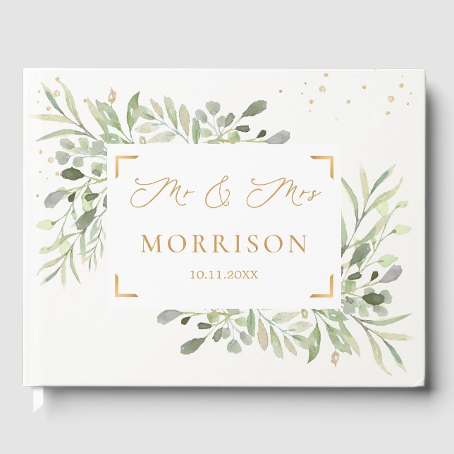 Greenery Foliage Eucalyptus Leaves Wedding Guest Book (Front)