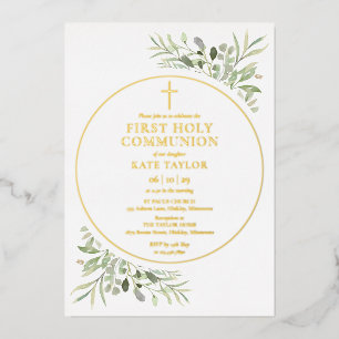 Greenery Foliage First Holy Communion Gold
