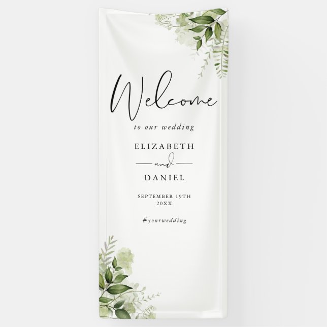 Greenery Foliage Floral Wedding Welcome Banner (Vertical)