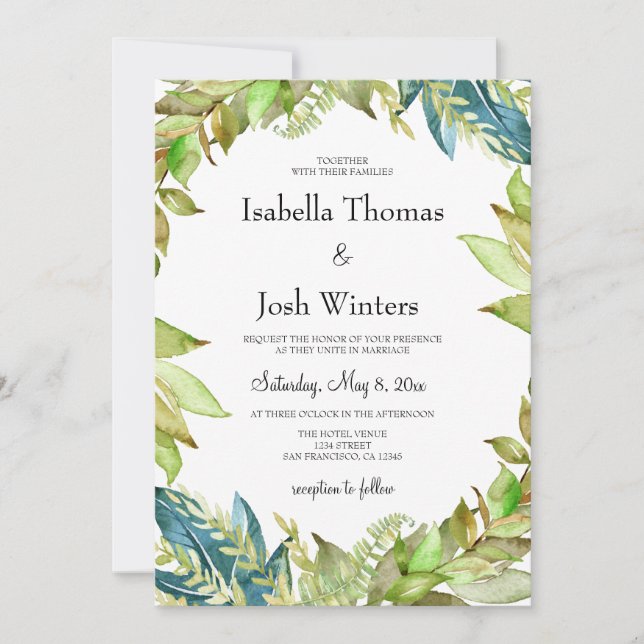 Greenery Foliage Frame Wedding Invitation (Front)