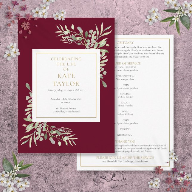 Greenery Foliage Funeral Memorial Order Of Service Programme (Greenery Foliage Funeral Memorial Order Of Service Program)