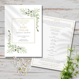 Greenery Foliage Funeral Memorial Order Of Service Programme